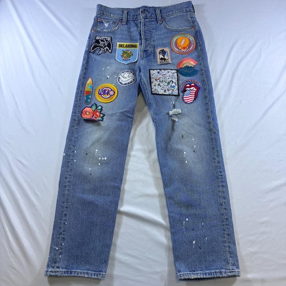Gap Cheeky Straight High Rise Patchwork Jeans 27 4R Rock Band Led Zeppelin Who